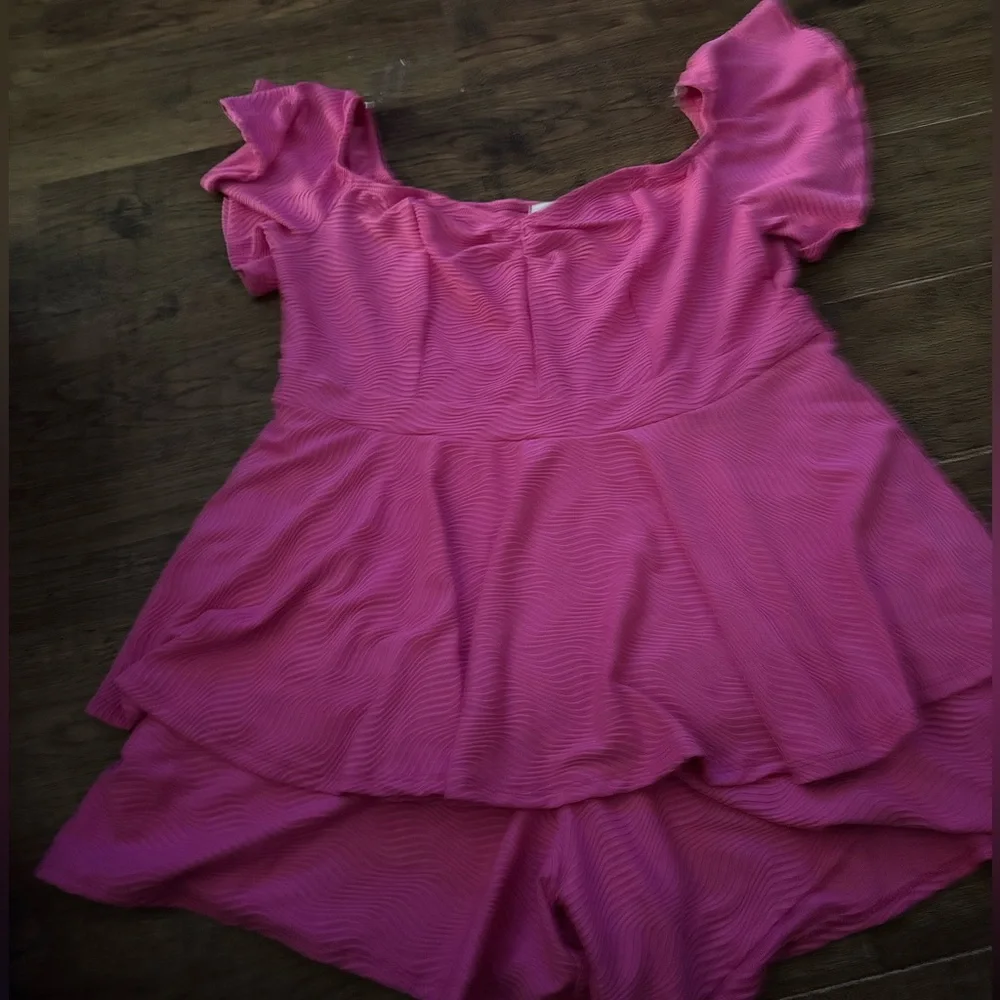 Hot pink plus skirted romper dress 2X NEW